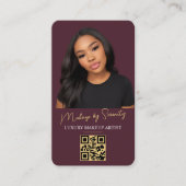 Carte De Visite Code QR de maquilleuse Luxe Bourgogne Or Beauté (Devant)