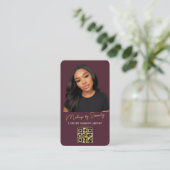 Carte De Visite Code QR de maquilleuse Luxe Bourgogne Or Beauté (Debout devant)