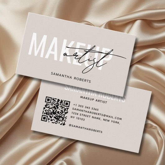 Carte De Visite Code QR de maquilleuse moderne beige