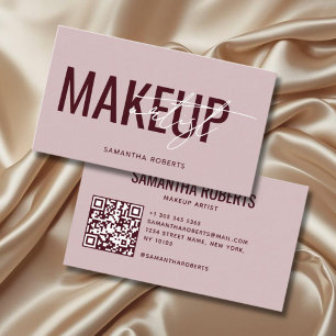 Carte De Visite Code QR de maquilleuse moderne rose rouge