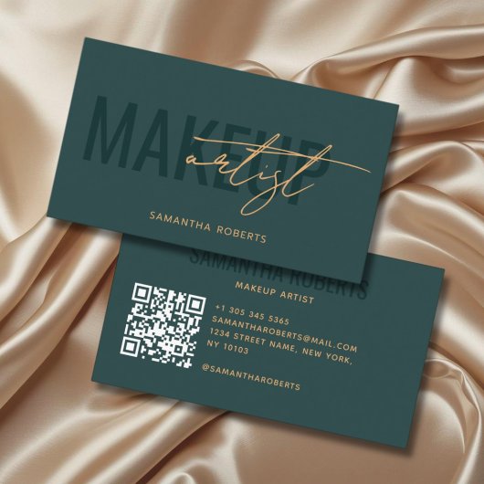 Carte De Visite Code QR de maquilleuse moderne vert