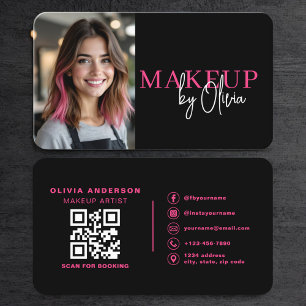 Carte De Visite Code QR de maquilleuse Photo Rose Chaud