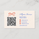 Carte De Visite Code QR de maquilleuse Retro Bleu Orange (Dos)