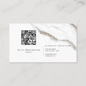 Carte De Visite Code QR de marbre d'agate noir et or (Dos)
