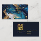 Carte De Visite Code QR de marbre d'agate or bleu profond (Devant / Derrière)