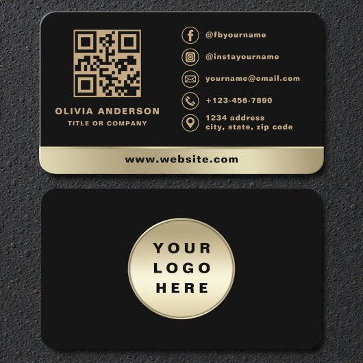 Carte De Visite Code QR de marque noir et or Premium