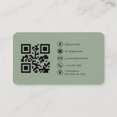 Carte De Visite Code QR de marque personnelle vert sauge moderne (Dos)