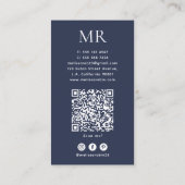 Carte De Visite Code QR de médias sociaux à monogramme bleu foncé (Dos)