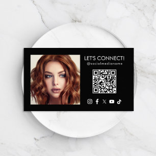 Carte De Visite Code QR de médias sociaux Ajouter une photo Noir