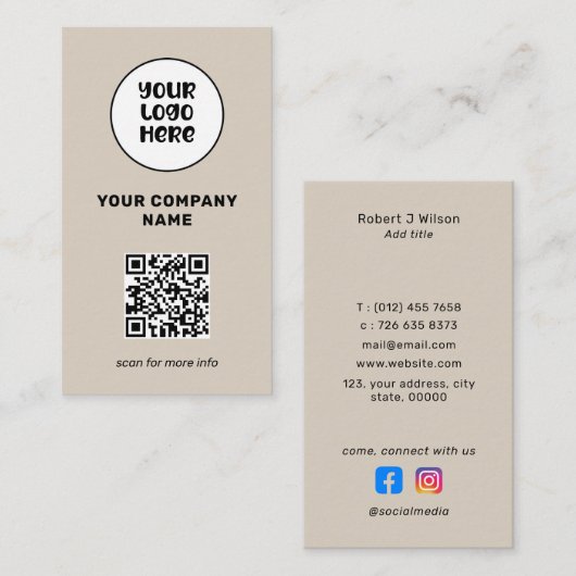 Carte De Visite Code QR de médias sociaux de logo professionnel mi (Devant / Derrière)