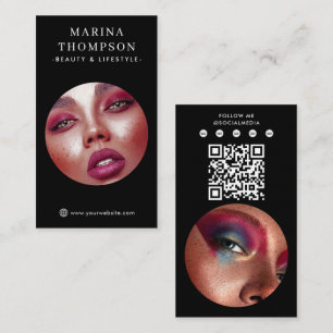 Carte De Visite Code QR de médias sociaux de photo noire d'influen