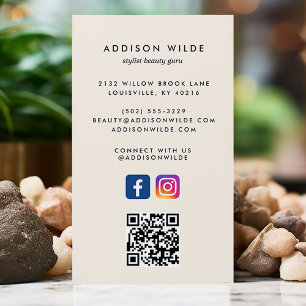 Carte De Visite Code QR de médias sociaux Ivory Instagram Facebook