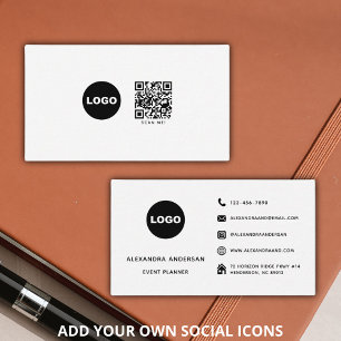 Carte De Visite Code QR de médias sociaux Logo Minimaliste