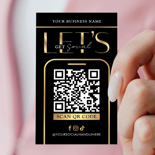 Carte De Visite Code QR de médias sociaux Logo Noir & Or