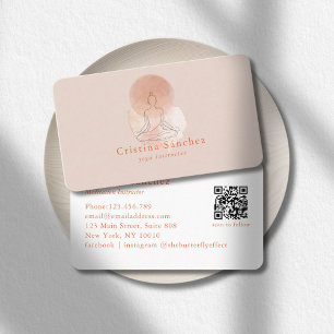 Carte De Visite Code QR de méditation de yoga de femme en art liné