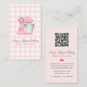 Carte De Visite Code QR de mélangeur de boulangerie à motif Gingha