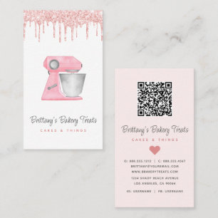 Carte De Visite Code QR de mélangeur de boulangerie rose Blush ave