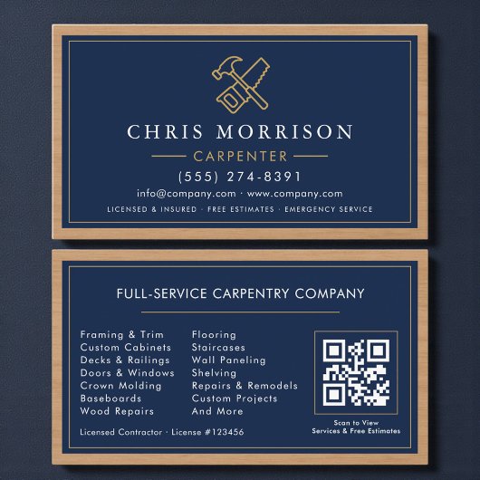 Carte De Visite Code QR de menuiserie professionnelle
