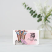 Carte De Visite Code QR de mode en denim rose et bleu (Debout devant)