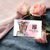 Carte De Visite Code QR de mode rose et bleu Denim