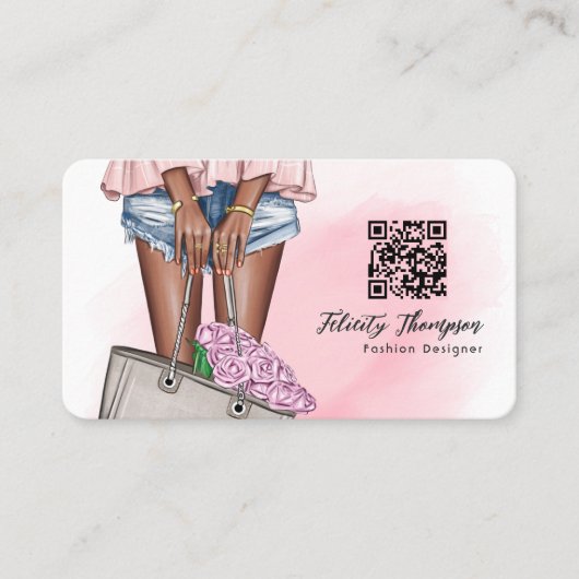 Carte De Visite Code QR de mode rose et bleu Denim (Devant)