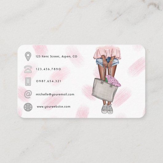 Carte De Visite Code QR de mode rose et bleu Denim (Dos)