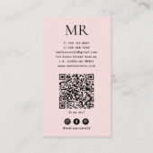 Carte De Visite Code QR de monogramme de coiffeur Rose Fille (Dos)