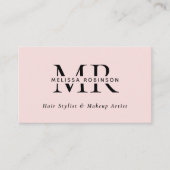 Carte De Visite Code QR de monogramme de coiffeur Rose Fille (Devant)