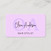Carte De Visite Code QR de monogramme de coiffeur violet (Devant)