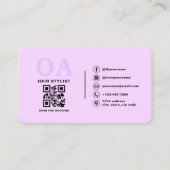 Carte De Visite Code QR de monogramme de coiffeur violet (Dos)