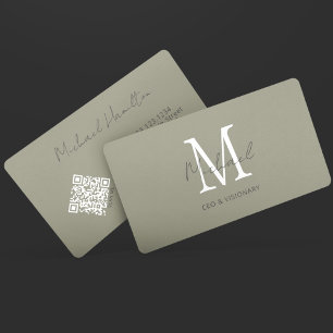 Carte De Visite Code QR de monogramme en étain moderne