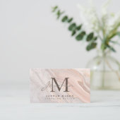 Carte De Visite Code QR de monogramme en marbre rose élégant (Debout devant)
