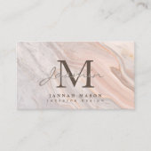 Carte De Visite Code QR de monogramme en marbre rose élégant (Devant)