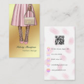 Carte De Visite Code QR de monogramme féminin rose et or (Devant / Derrière)