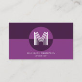 Carte De Visite Code QR de monogramme géométrique moderne violet p (Devant)