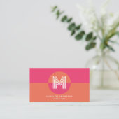 Carte De Visite Code QR de monogramme géométrique rose orange rétr (Debout devant)