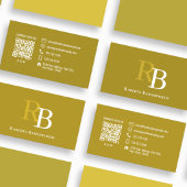 Carte De Visite Code QR de monogramme marron élégant professionnel