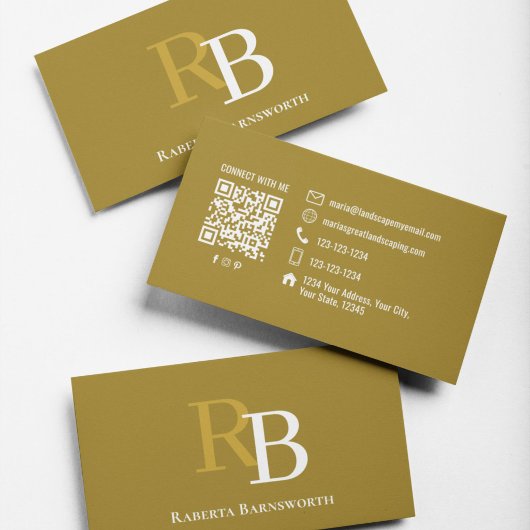 Carte De Visite Code QR de monogramme marron élégant professionnel