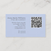 Carte De Visite Code QR de monogramme moderne bleu blanc en écritu (Dos)