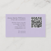 Carte De Visite Code QR de monogramme moderne écriture lavande bla (Dos)