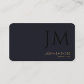Carte De Visite Code QR de monogramme moderne noir indigo profond (Devant)