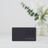 Carte De Visite Code QR de monogramme moderne noir indigo profond (Debout devant)