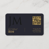 Carte De Visite Code QR de monogramme photo noir or indigo profond (Dos)