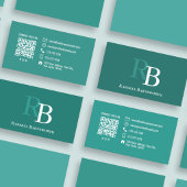 Carte De Visite Code QR de monogramme sarcelle élégant professionn