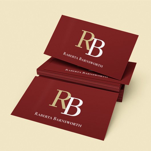 Carte De Visite Code QR de monogramme simple bordeaux | Entrez en