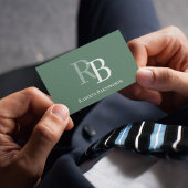 Carte De Visite Code QR de monogramme vert élégant professionnel