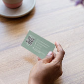 Carte De Visite Code QR de monogramme vert élégant professionnel