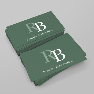 Carte De Visite Code QR de monogramme vert élégant professionnel