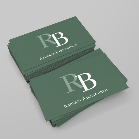 Carte De Visite Code QR de monogramme vert élégant professionnel