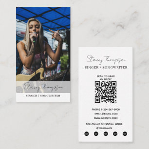 Carte De Visite Code QR de musicien Photo Chanteur Auteur-composit